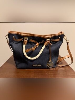 Michael Kors Denim Drawstring Bucket Tote Crossbody